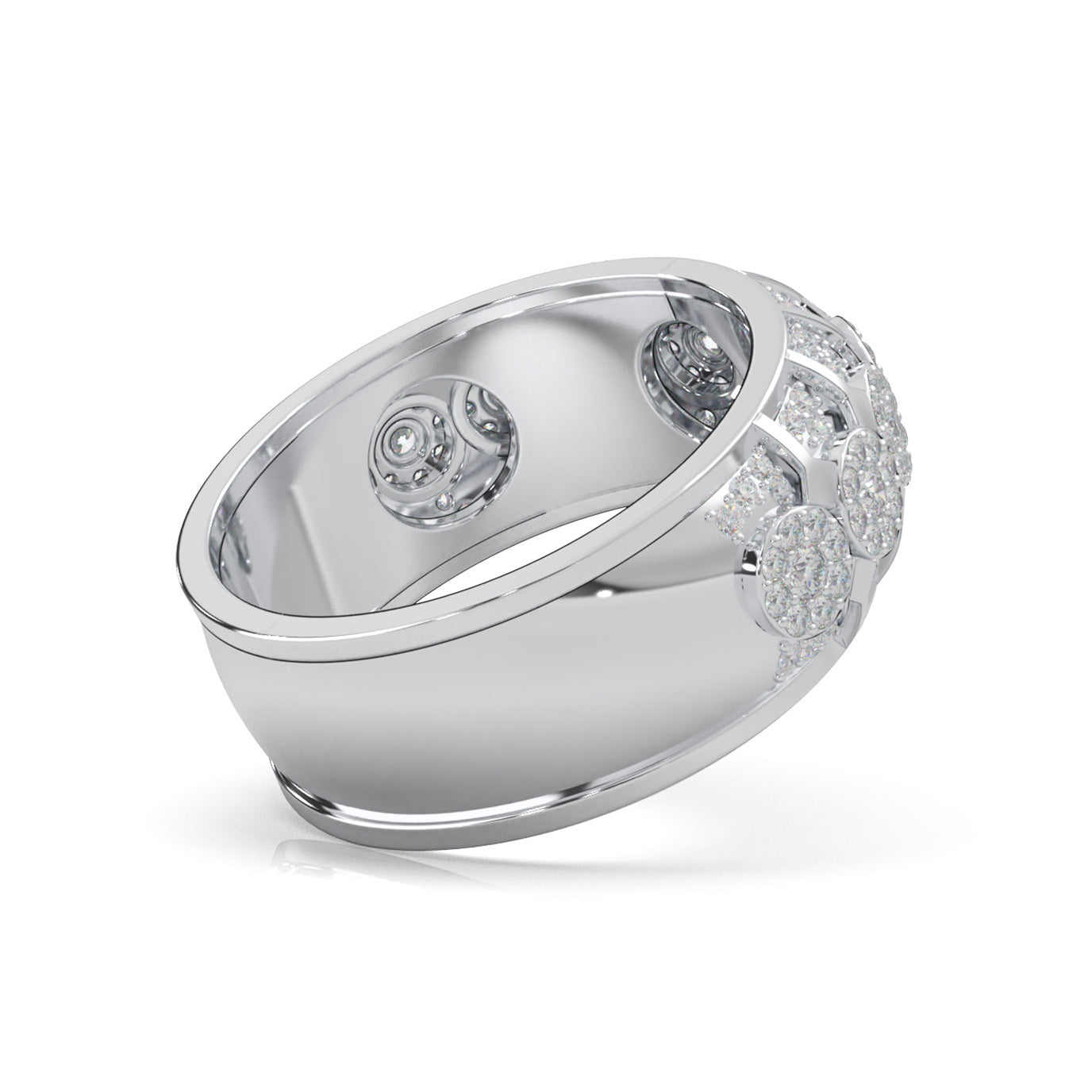 1.20 ct Moissanite Round Cut Cluster Hip Hop Mens Wedding Band in 10k White Gold
