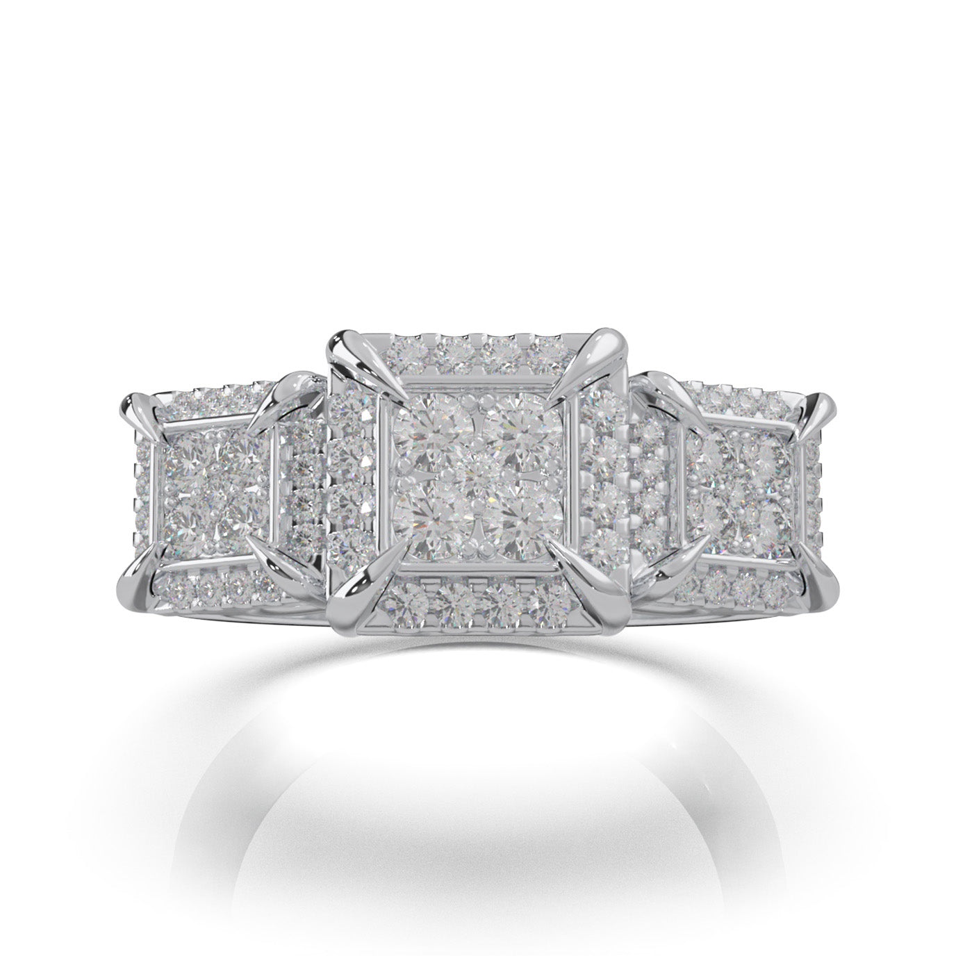 1.20 ct Lab Grown Diamond Princess Effect Mens Statement Ring in 14k White Gold