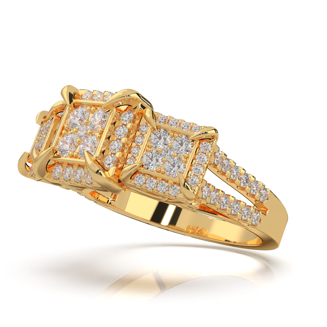 1.20 ct Lab Grown Diamond Princess Effect Mens Statement Ring in 14k Yellow Gold