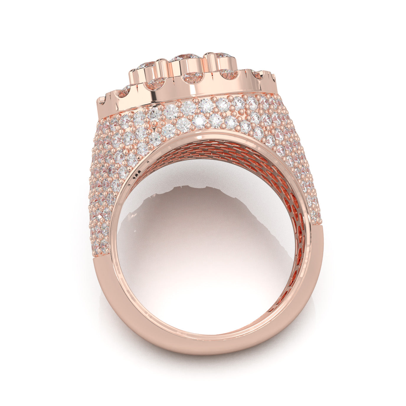 6.40 ct Moissanite Round Cut Pinky Cake Mens Ring in 14k Rose Gold