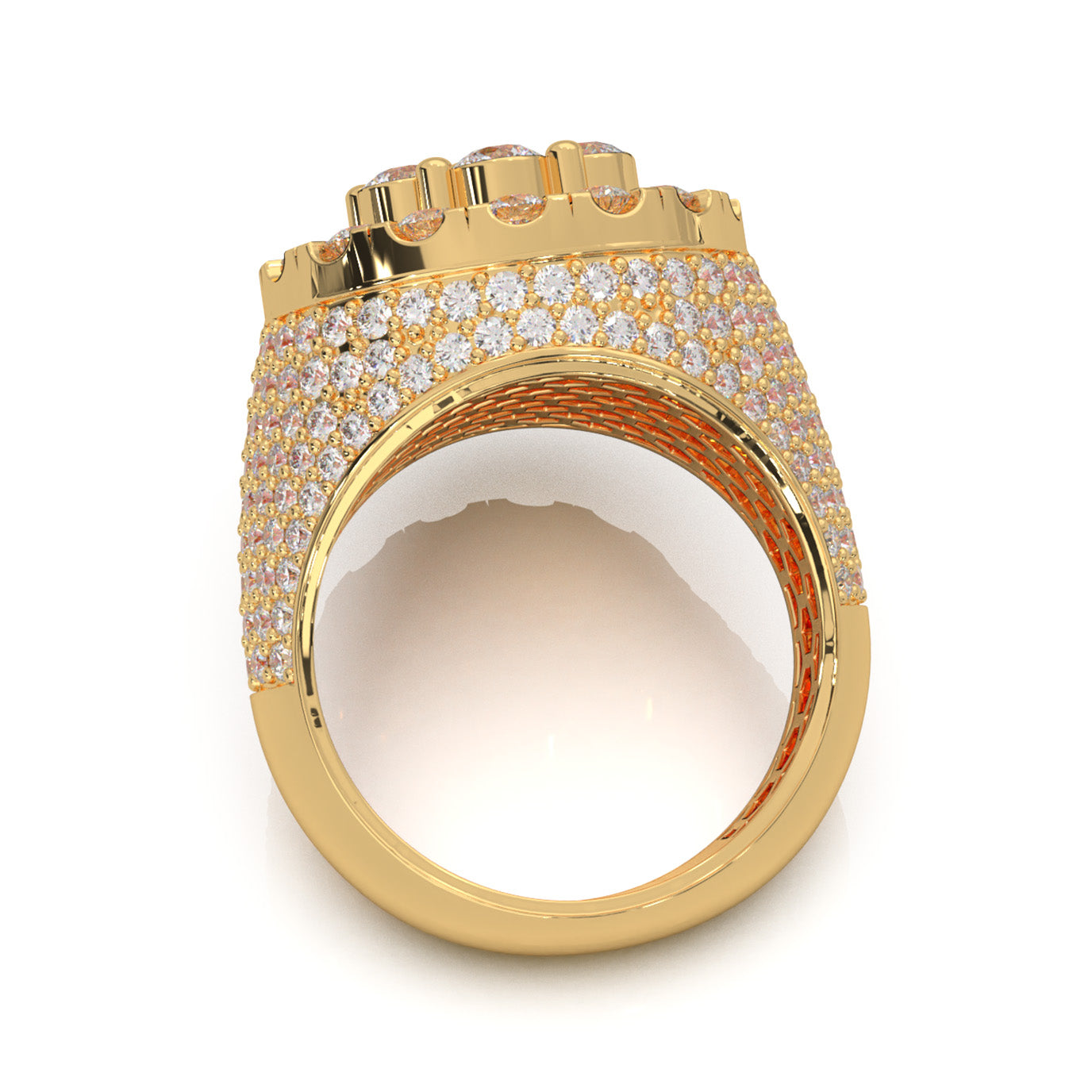 6.40 ct Moissanite Round Cut Pinky Cake Mens Ring in 14k Yellow Gold