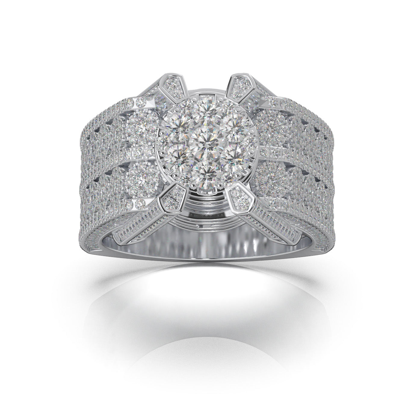 3.90 ct Natural Diamond Large Cluster Mens Ring in 14k White Gold