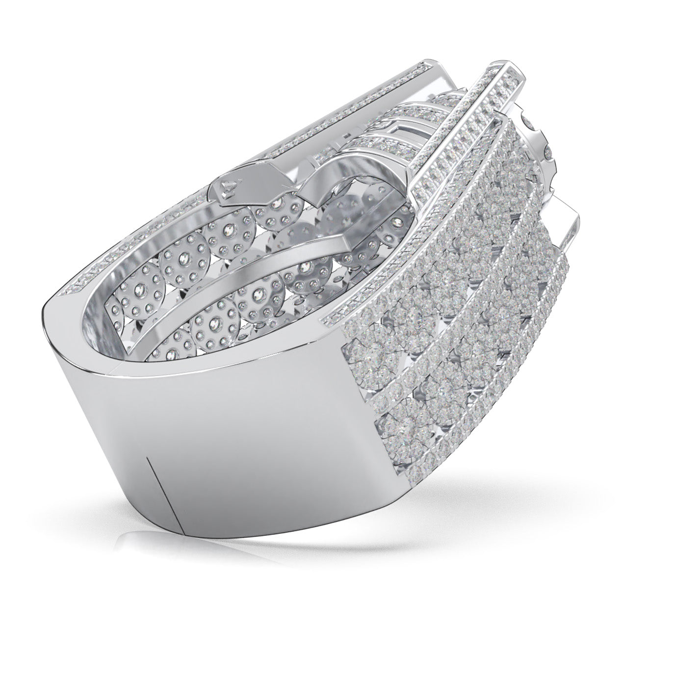 3.90 ct Natural Diamond Large Cluster Mens Ring in 14k White Gold