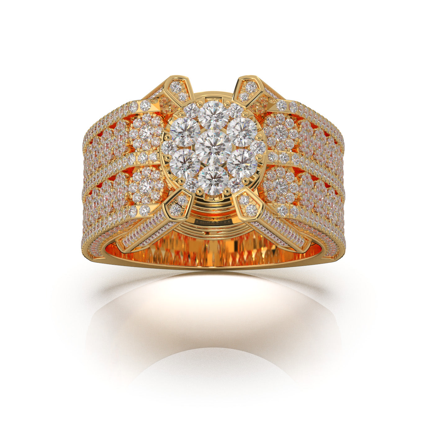 3.90 ct Natural Diamond Large Cluster Mens Ring in 14k Yellow Gold
