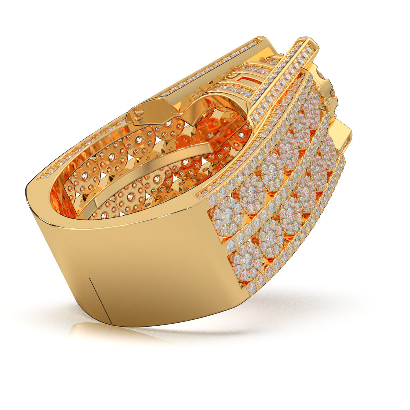 3.90 ct Moissanite Large Cluster Mens Ring in 10k Yellow Gold