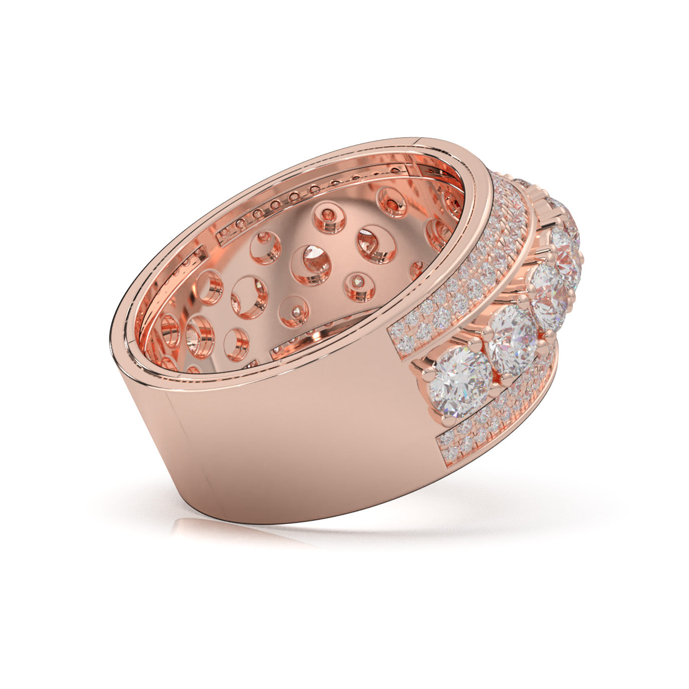 2.90 ct Natural Diamond Round Cut 5 Row Large Stones Mens Ring in 10k Rose Gold