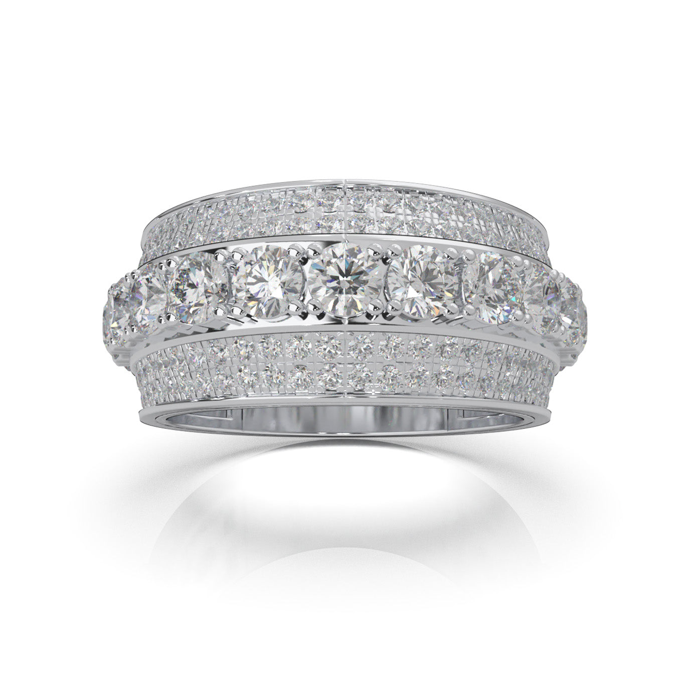 2.90 ct Natural Diamond Round Cut 5 Row Large Stones Mens Ring in 10k White Gold