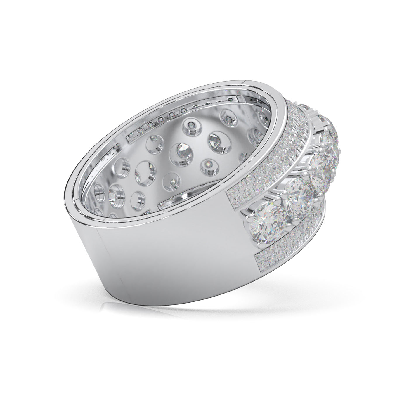 2.90 ct Moissanite Round Cut 5 Row Large Stones Mens Ring in 14k White Gold