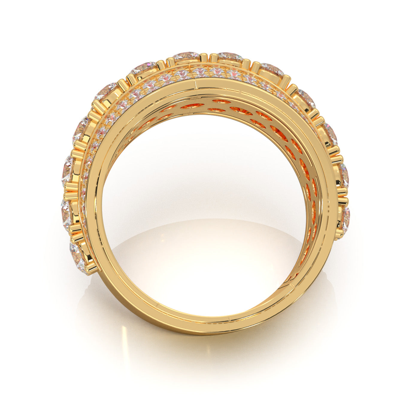 2.90 ct Natural Diamond Round Cut 5 Row Large Stones Mens Ring in 14k Yellow Gold