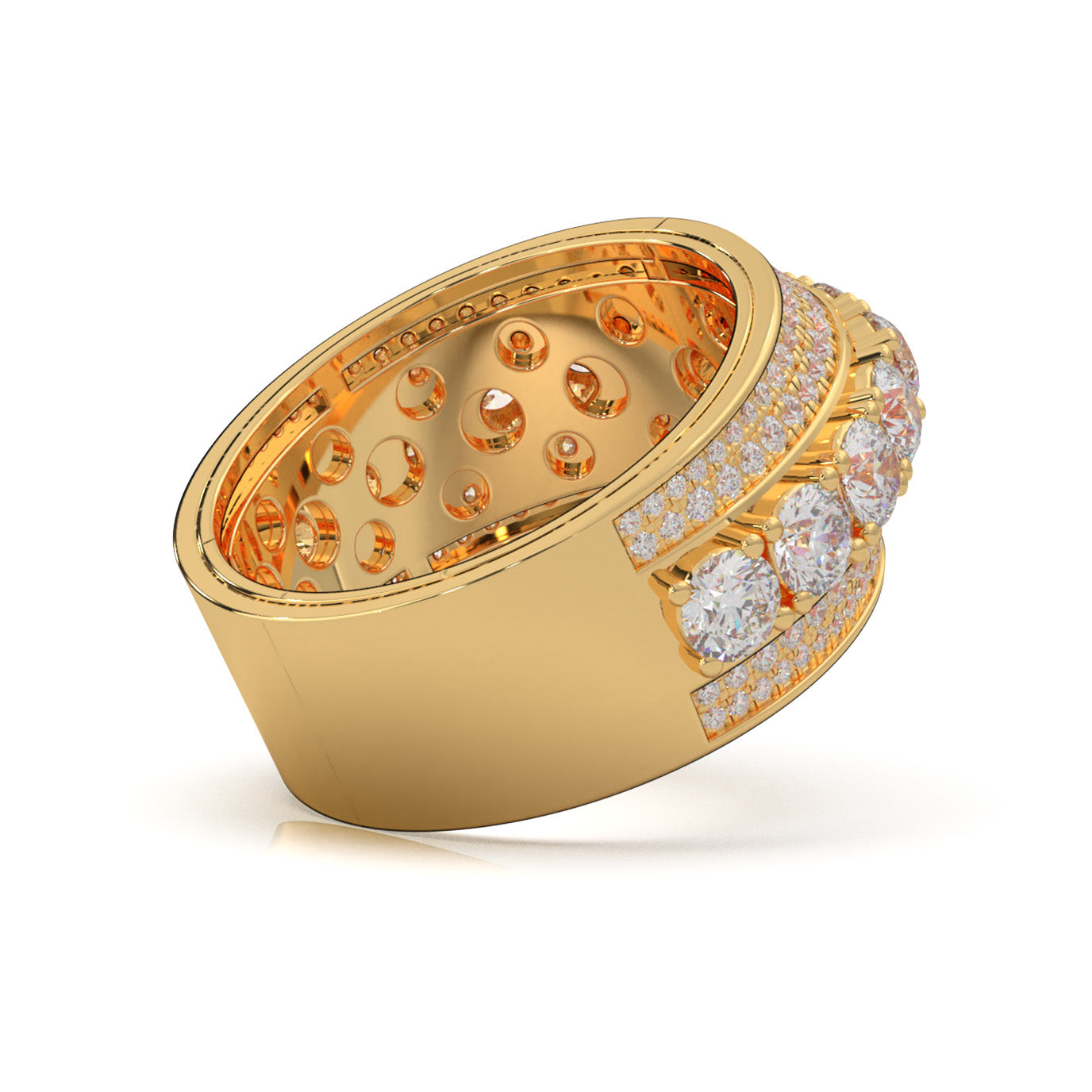 2.90 ct Moissanite Round Cut 5 Row Large Stones Mens Ring in 14k Yellow Gold