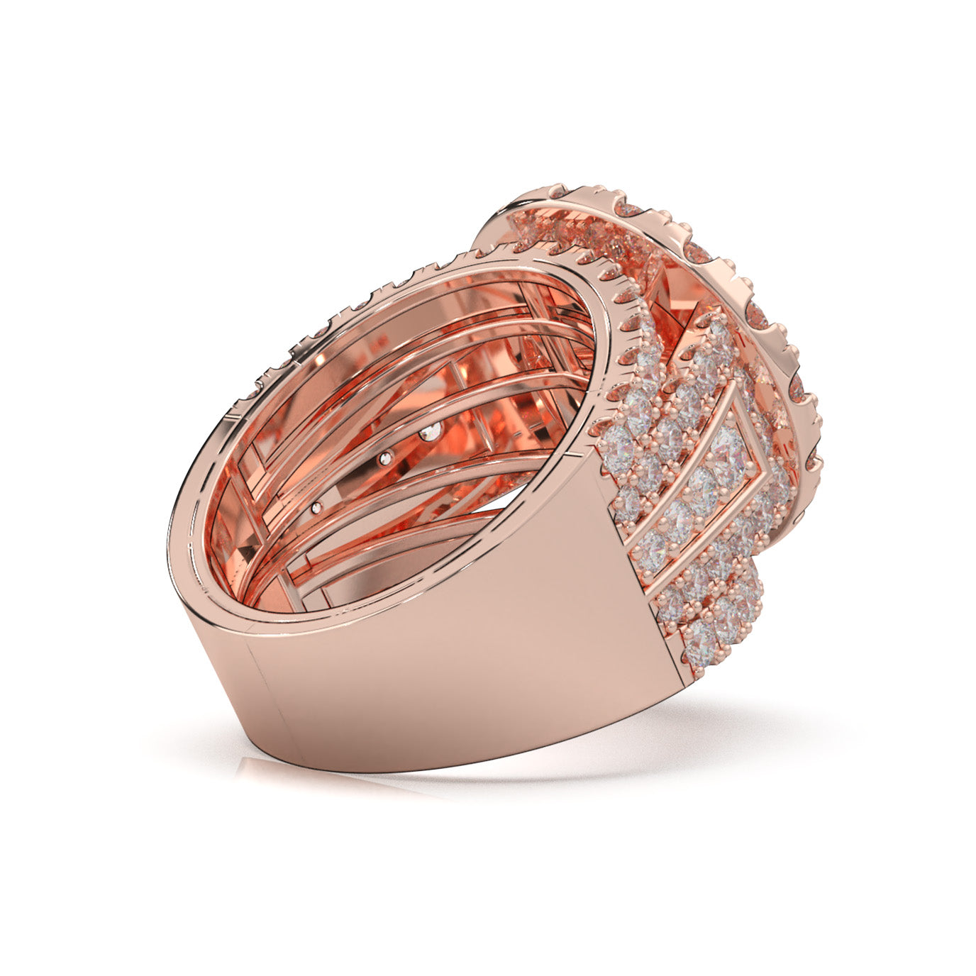 4.50 ct Moissanite Round Statement Mens Cluster Halo Mens Ring in 14k Rose Gold