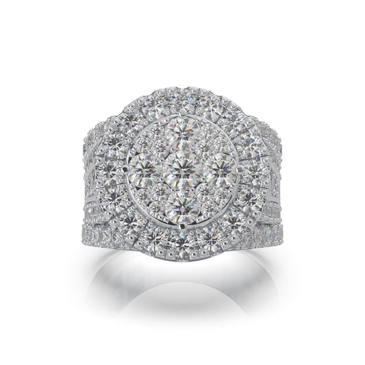 4.50 ct Lab Grown Diamond Round Statement Cluster Halo Mens Ring in 14k White Gold