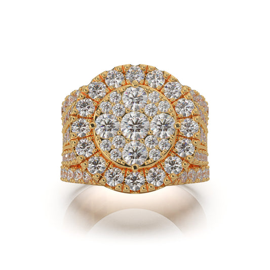 4.50 ct Lab Grown Diamond Round Statement Cluster Halo Mens Ring in 14k Yellow Gold