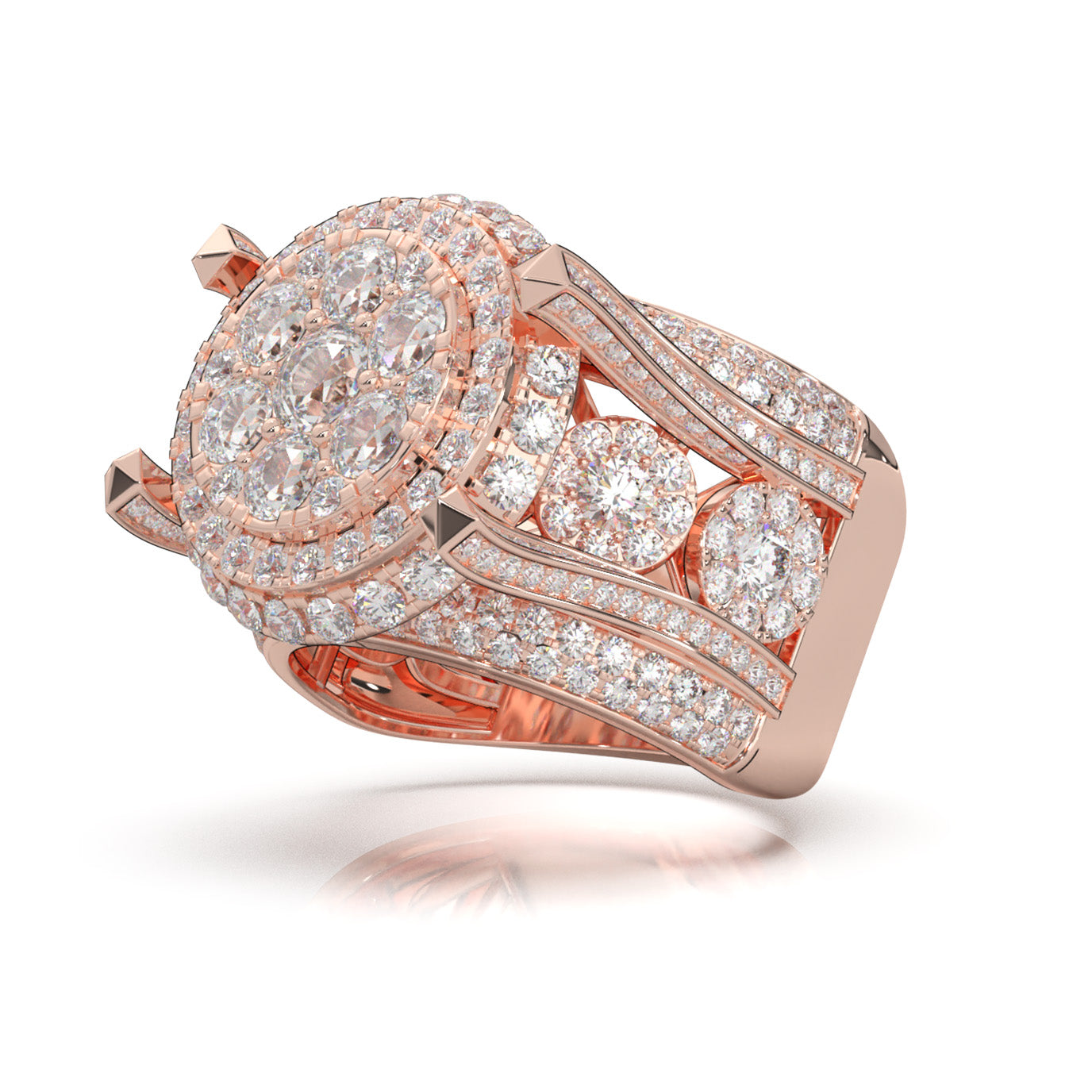 5.60 ct Natural Diamond Statement Rings in 14k Rose Gold