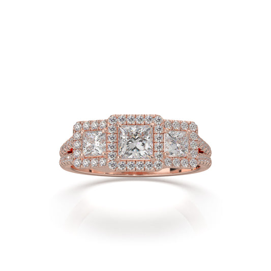 1.50 ct Moissanite 3 Stone Engagement Ring in 14k Rose Gold
