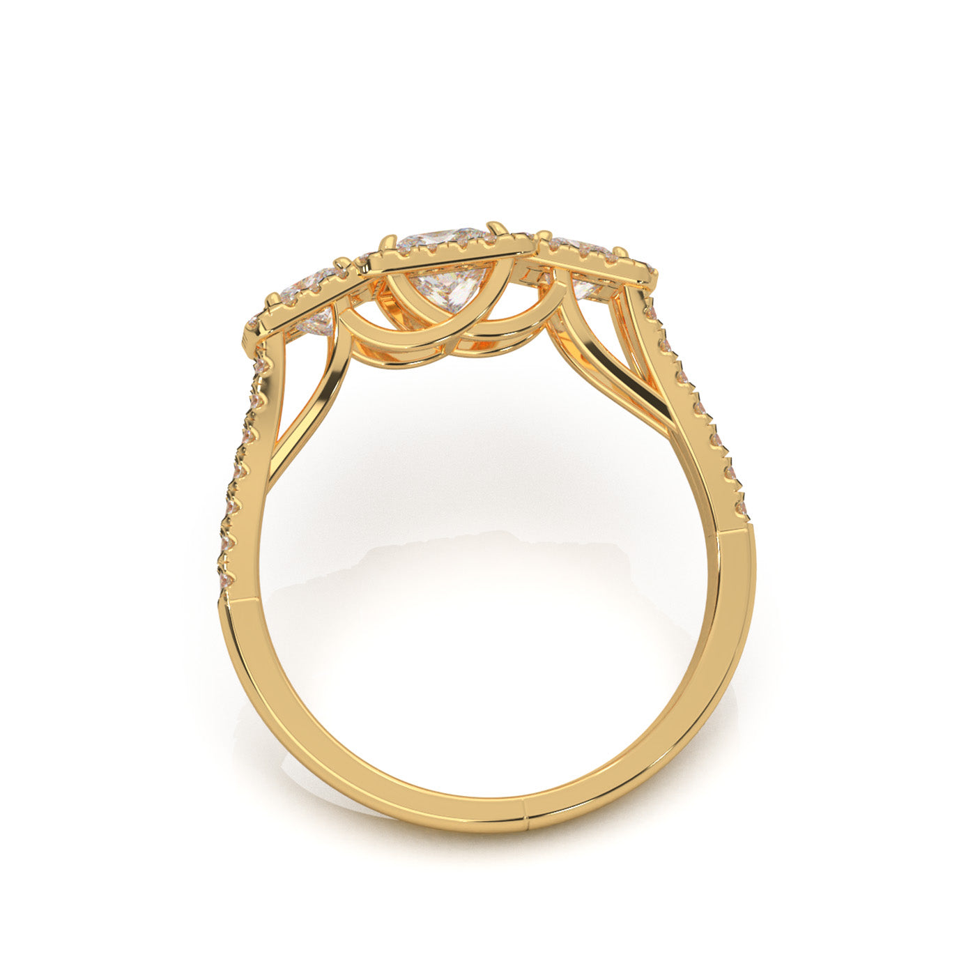 1.50 ct Moissanite 3 Stone Engagement Ring in 14k Yellow Gold