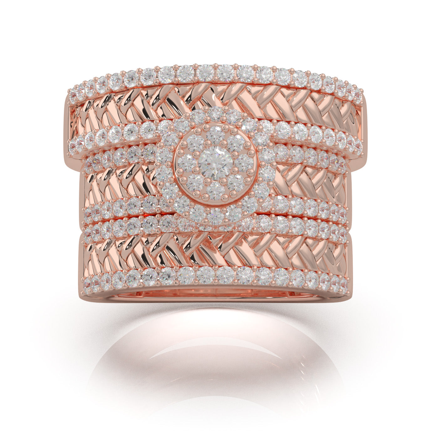 1.80 ct Natural Diamond Trio Rings in 14k Rose Gold