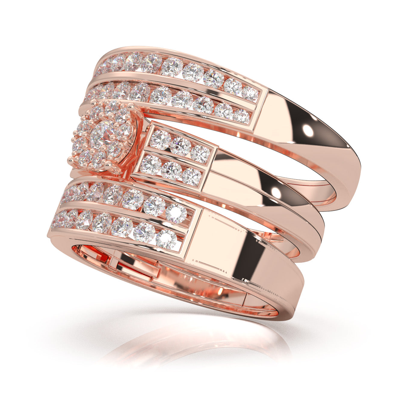 1.30 ct Natural Diamond Trio Rings in 10k Rose Gold
