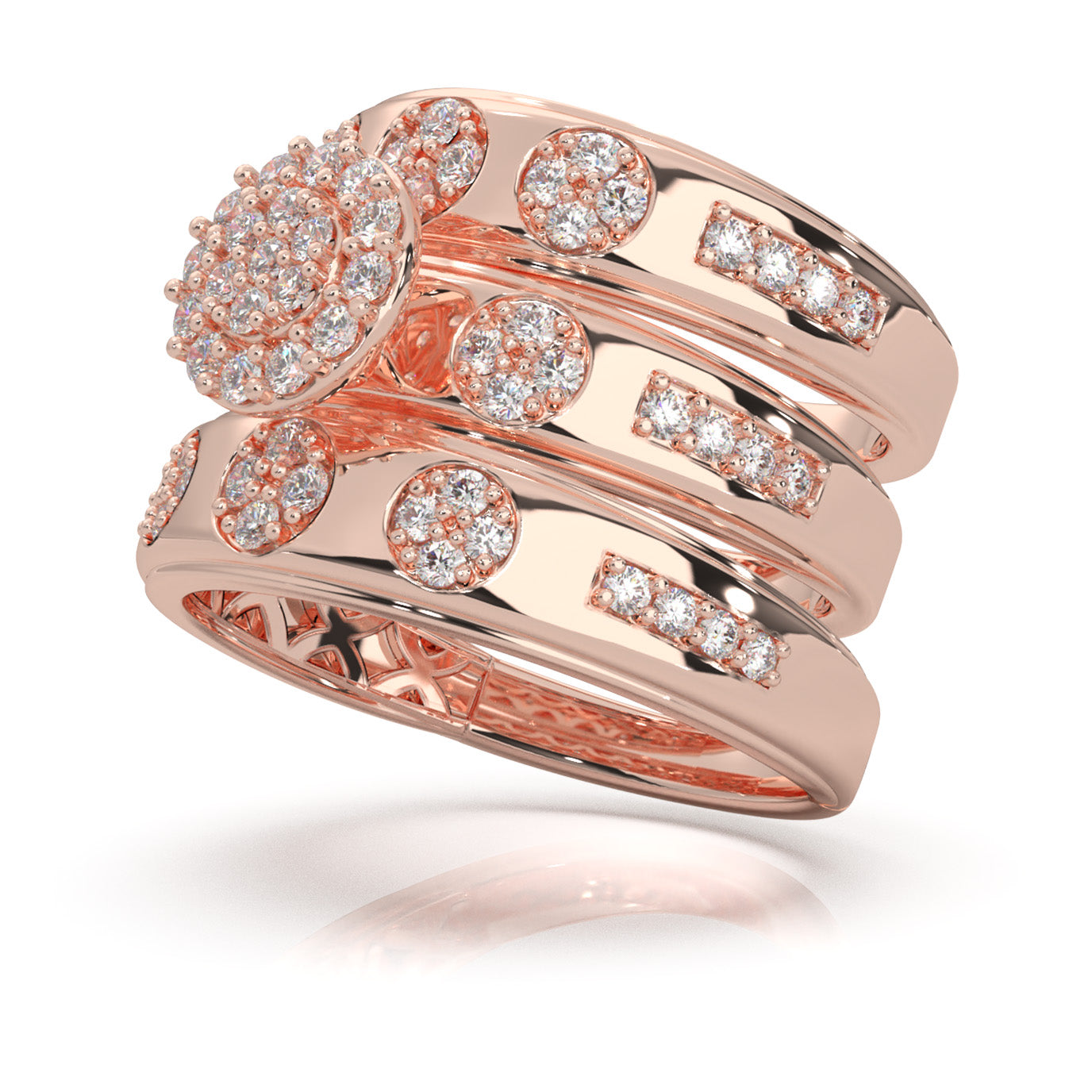 1.20 ct Natural Diamond Trio Rings in 14k Rose Gold