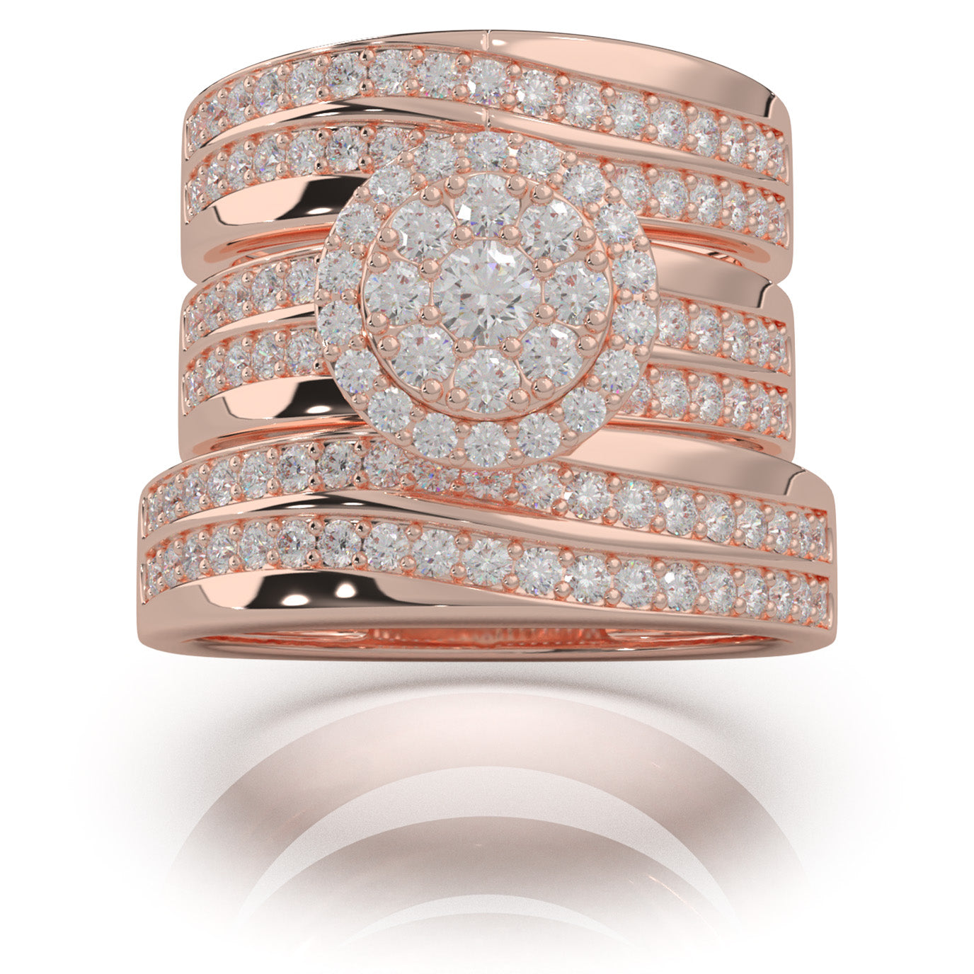 2.30 ct Natural Diamond Trio Rings in 14k Rose Gold