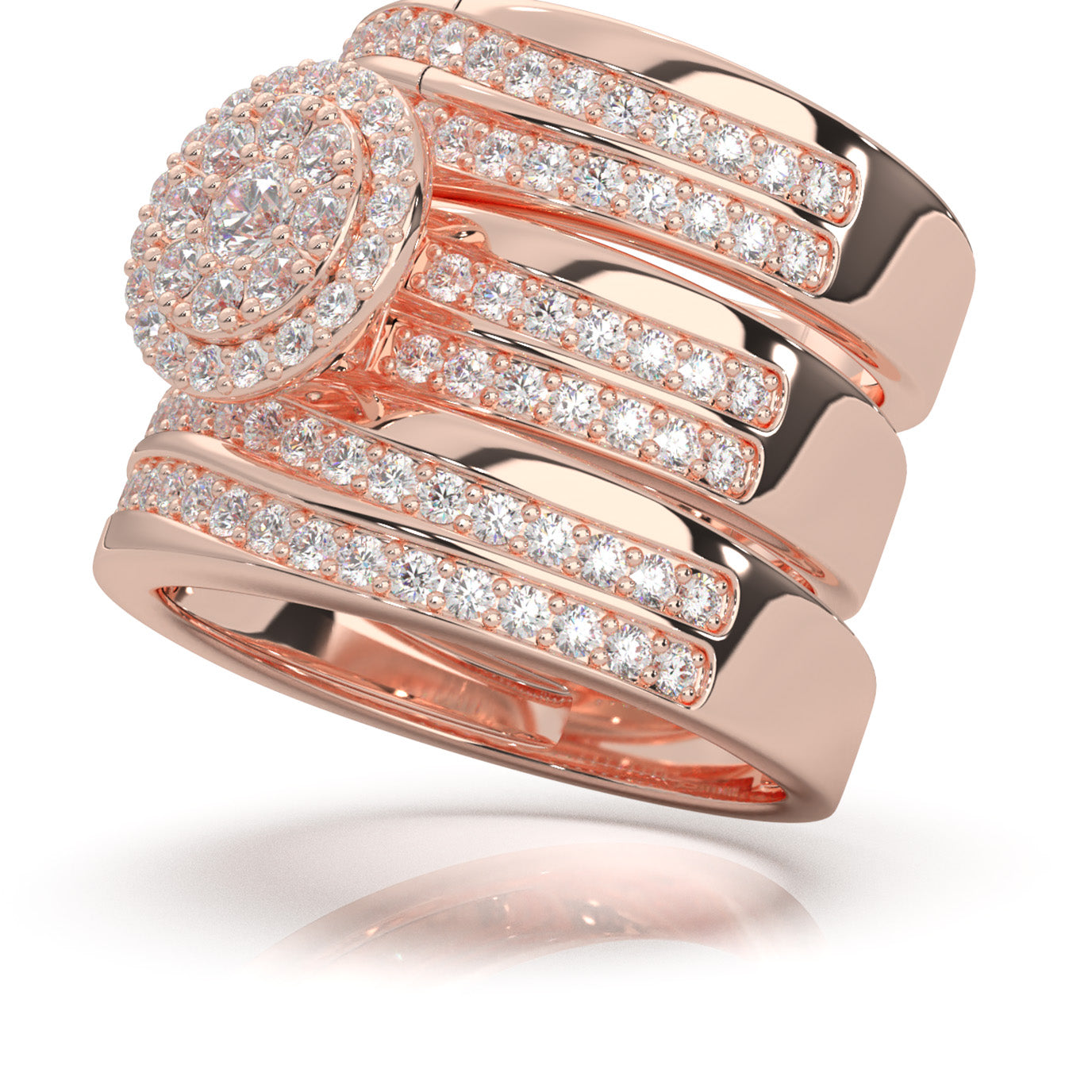 2.30 ct Natural Diamond Trio Rings in 14k Rose Gold