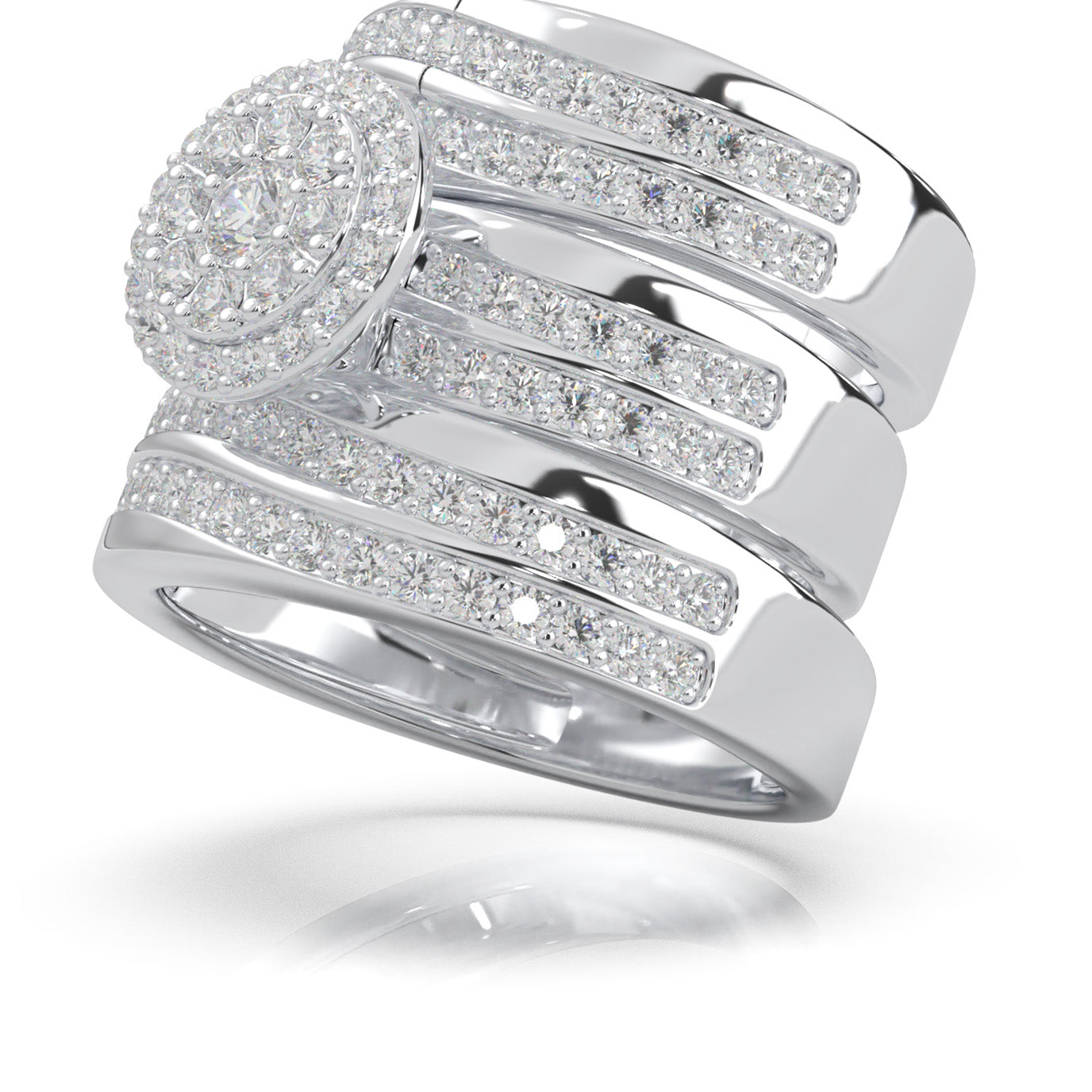 2.30 ct Natural Diamond Trio Rings in 14k White Gold