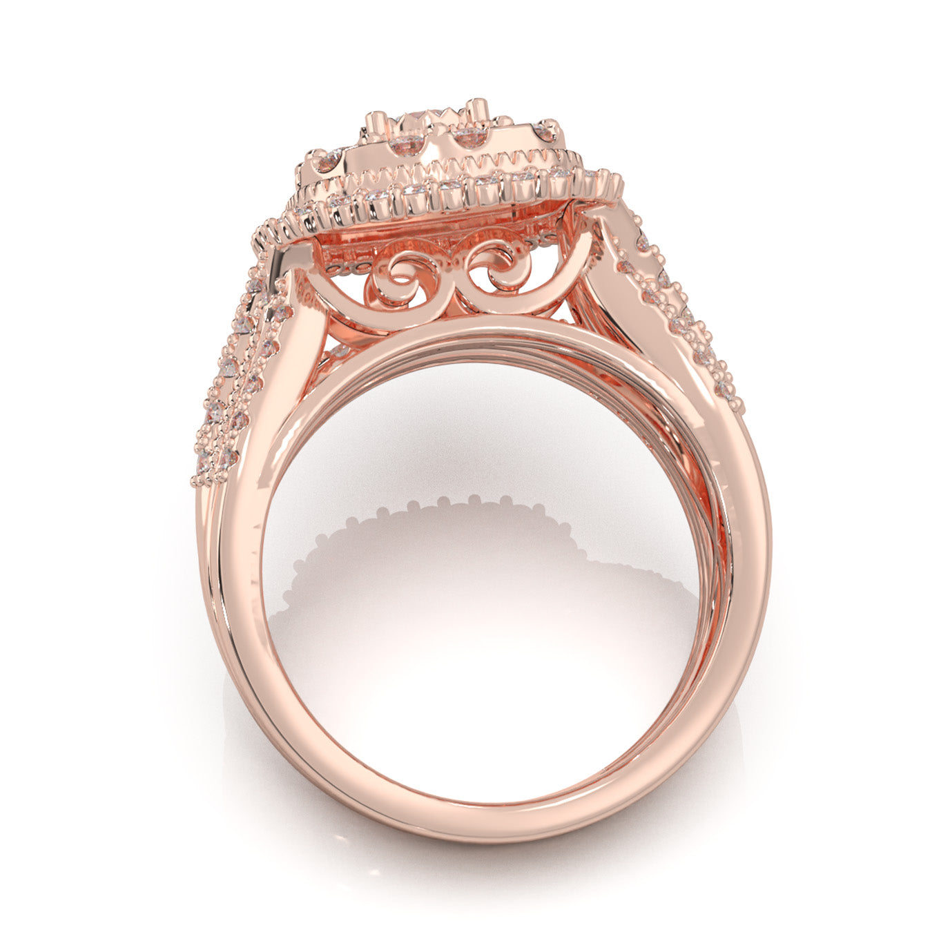 1.60 ct Natural Diamond Round Cut Square Head Double Halo Engagement Set in 10k Rose Gold