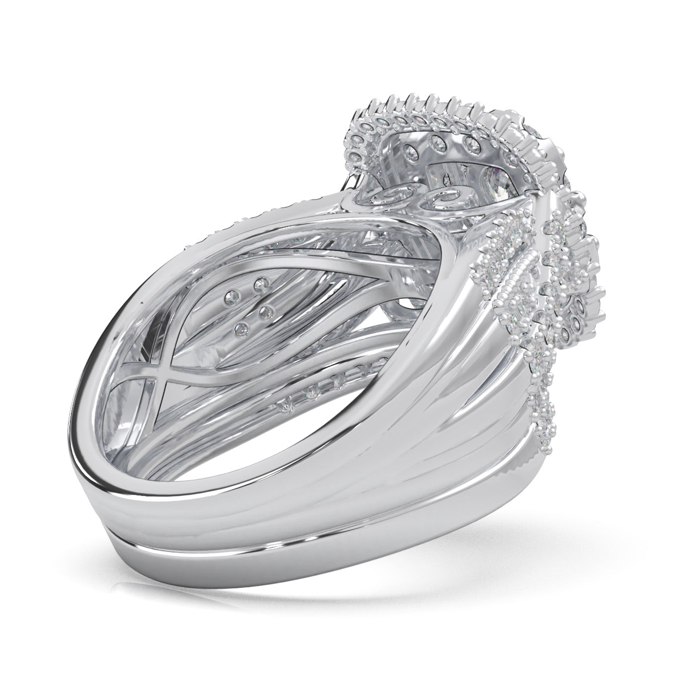 1.60 ct Moissanite Round Cut Square Head Double Halo Engagement Set in 14k White Gold