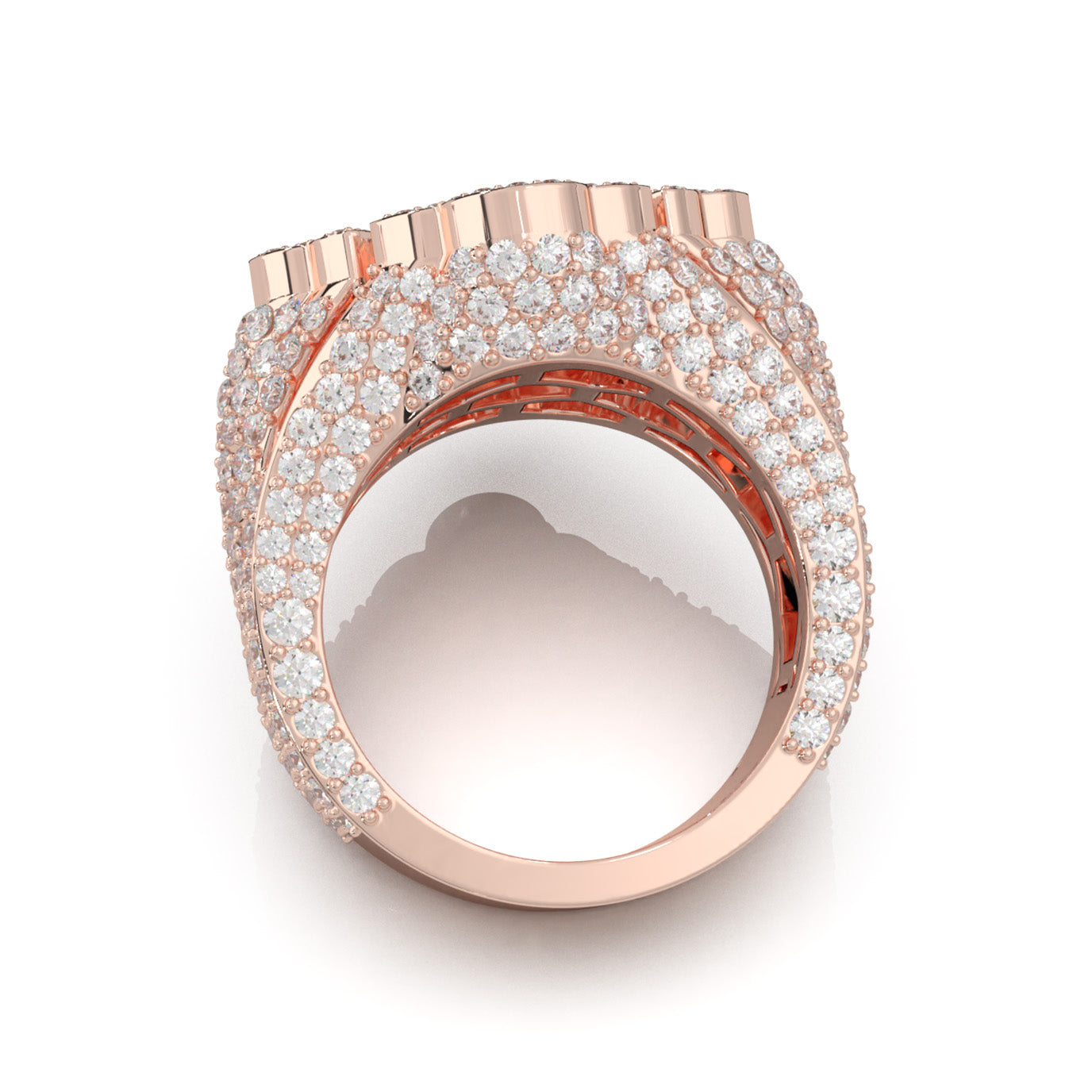 4.20 ct Lab Grown Diamond 3D Cross Mens Religious Pinky Ring in 14k Rose Gold