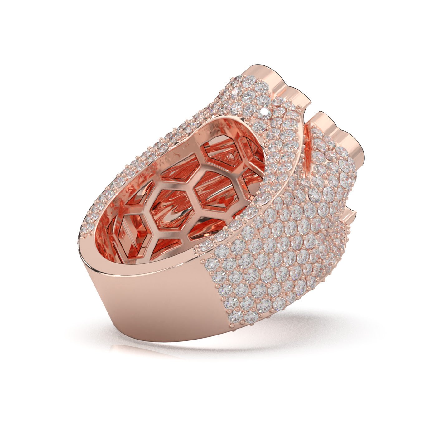 4.20 ct Lab Grown Diamond 3D Cross Mens Religious Pinky Ring in 14k Rose Gold