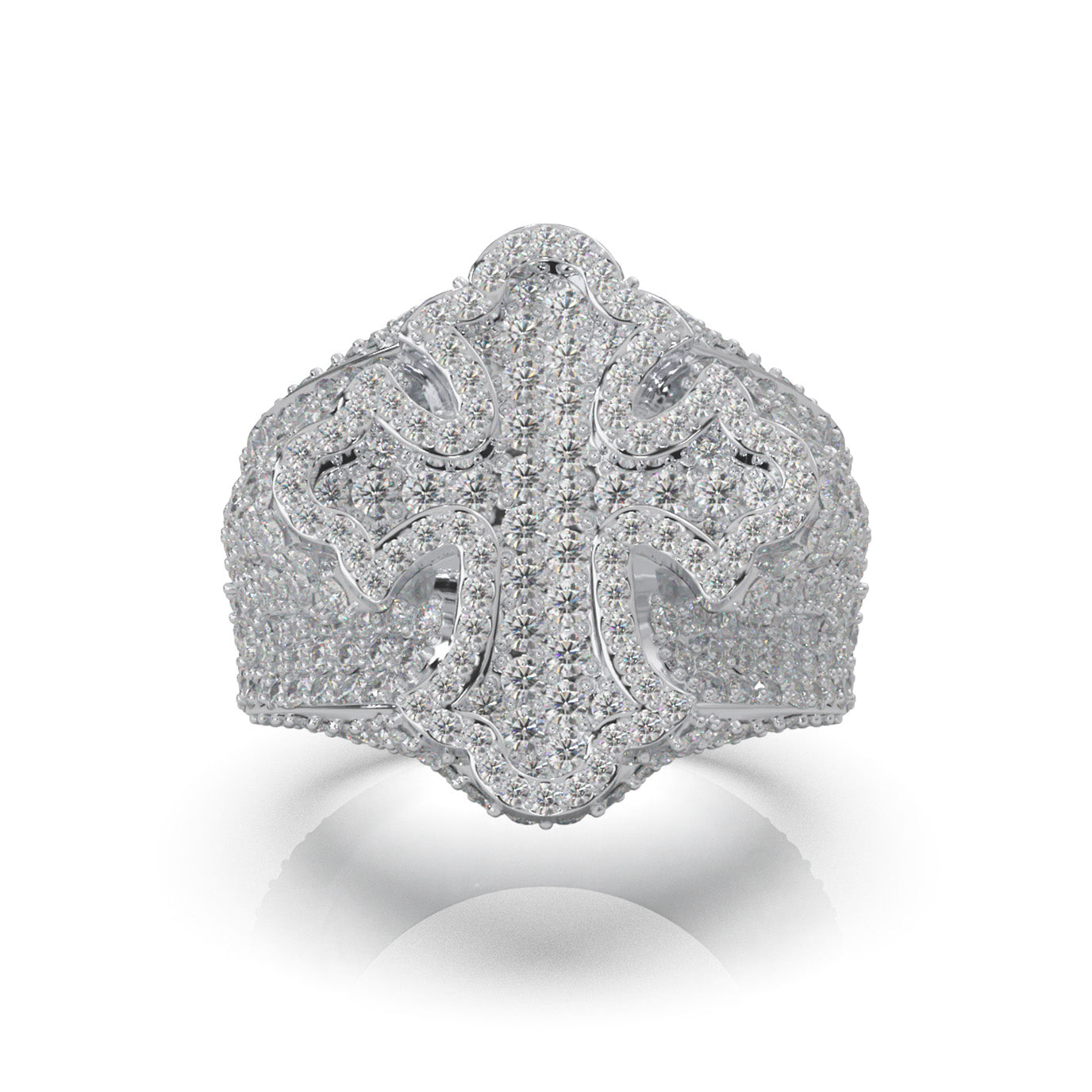4.20 ct Moissanite 3D Cross Mens Religious Pinky Ring in 10k White Gold