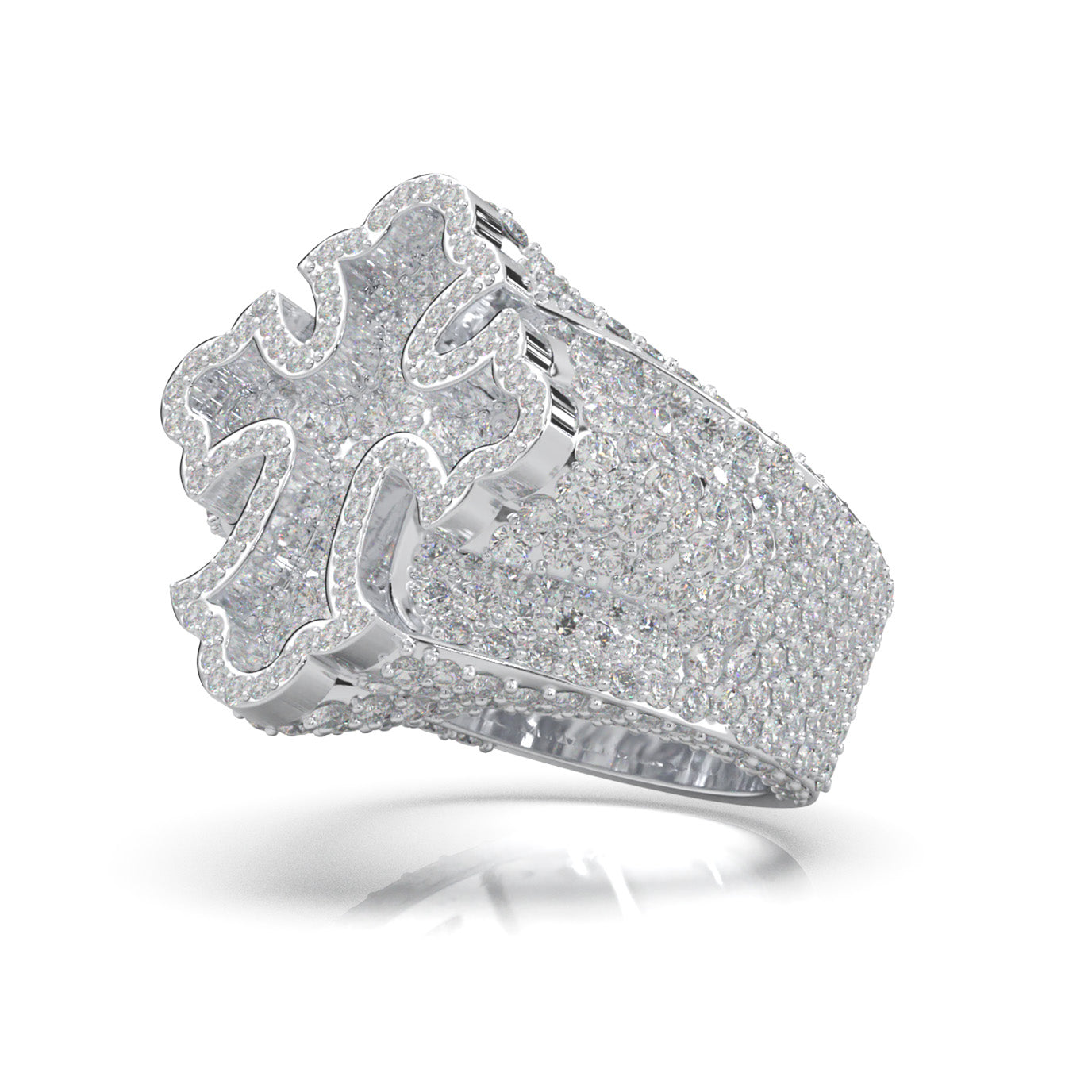 4.20 ct Moissanite 3D Cross Mens Religious Pinky Ring in 10k White Gold