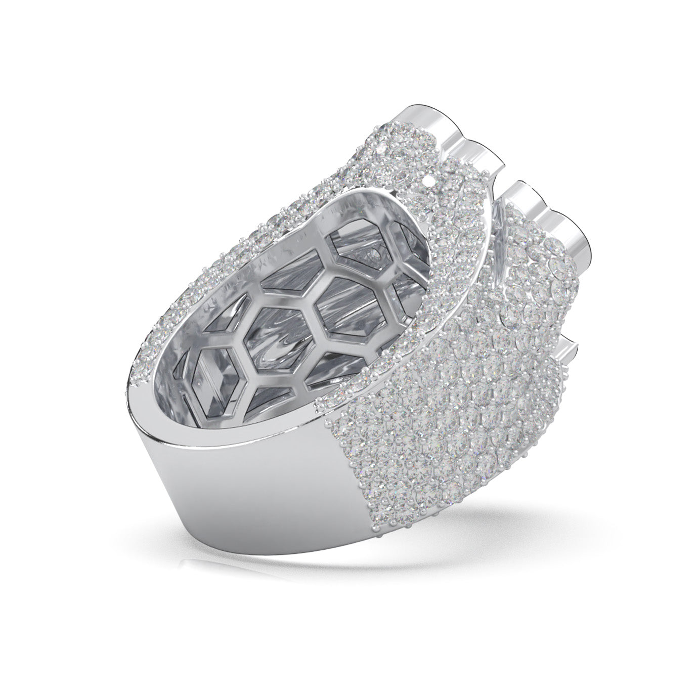 4.20 ct Lab Grown Diamond 3D Cross Mens Religious Pinky Ring in 14k White Gold