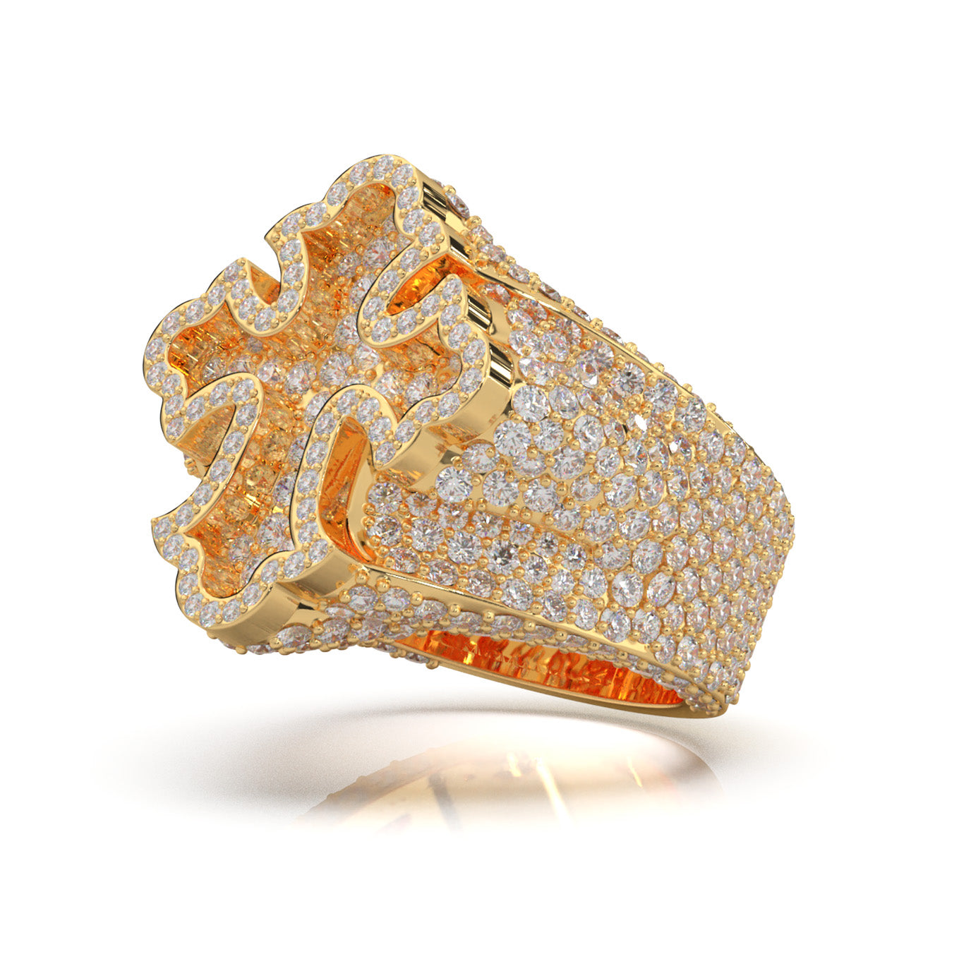 4.20 ct Lab Grown Diamond 3D Cross Mens Religious Pinky Ring in 14k Yellow Gold