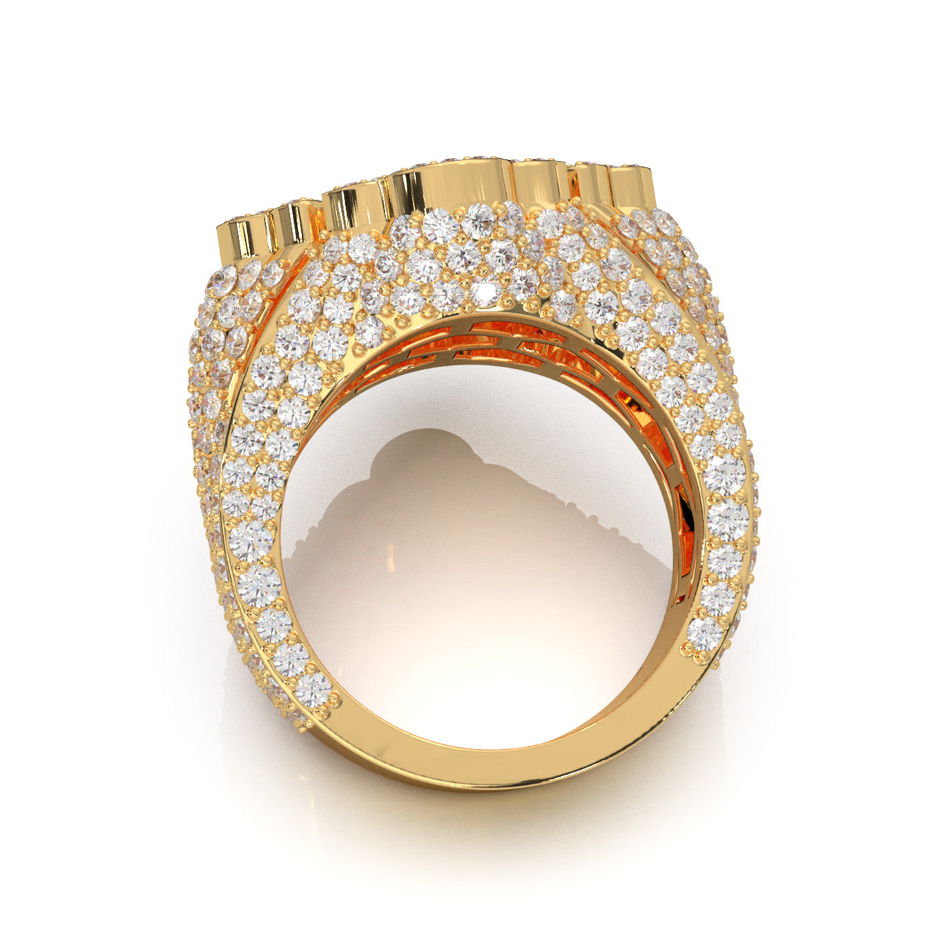 4.20 ct Lab Grown Diamond 3D Cross Mens Religious Pinky Ring in 14k Yellow Gold