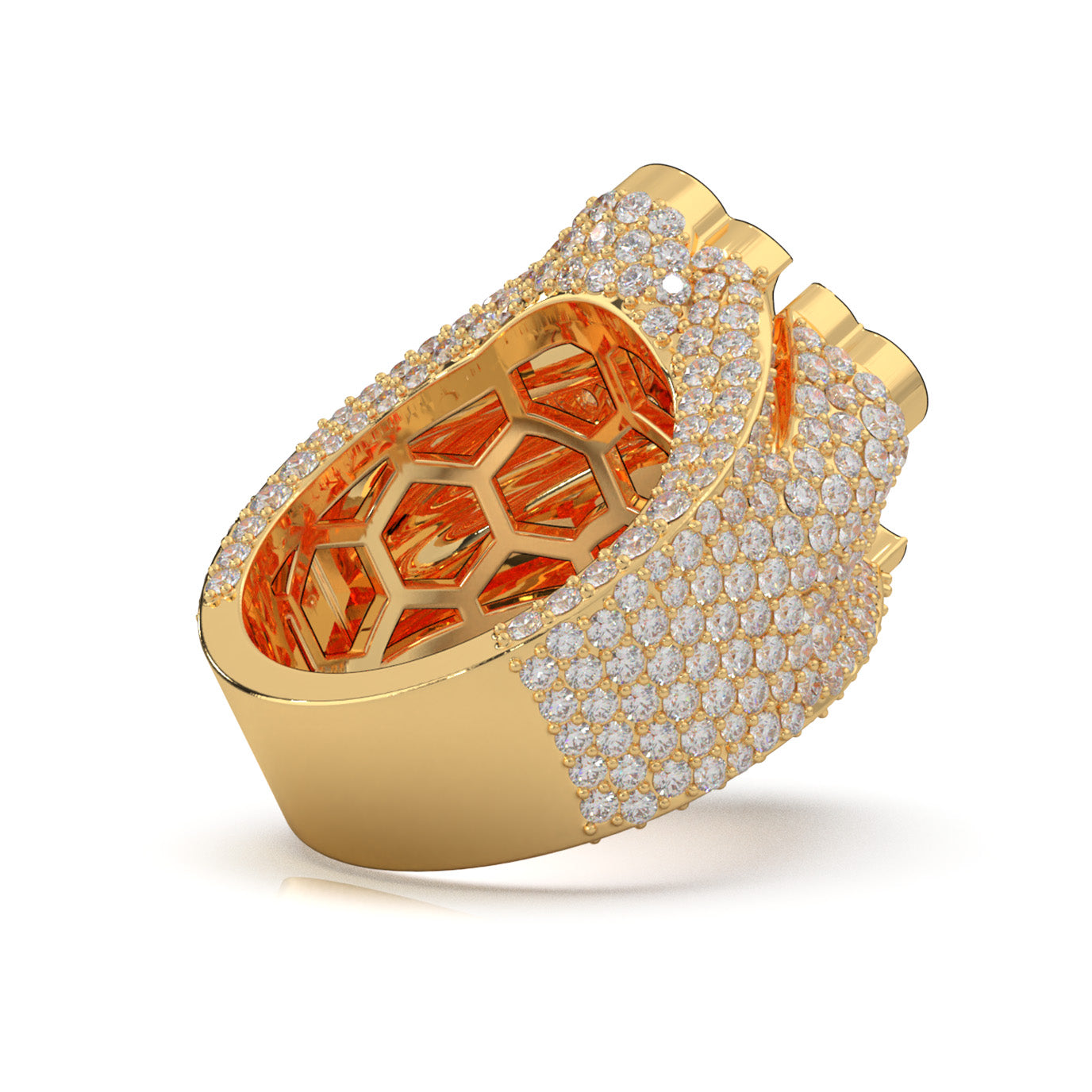 4.20 ct Lab Grown Diamond 3D Cross Mens Religious Pinky Ring in 14k Yellow Gold