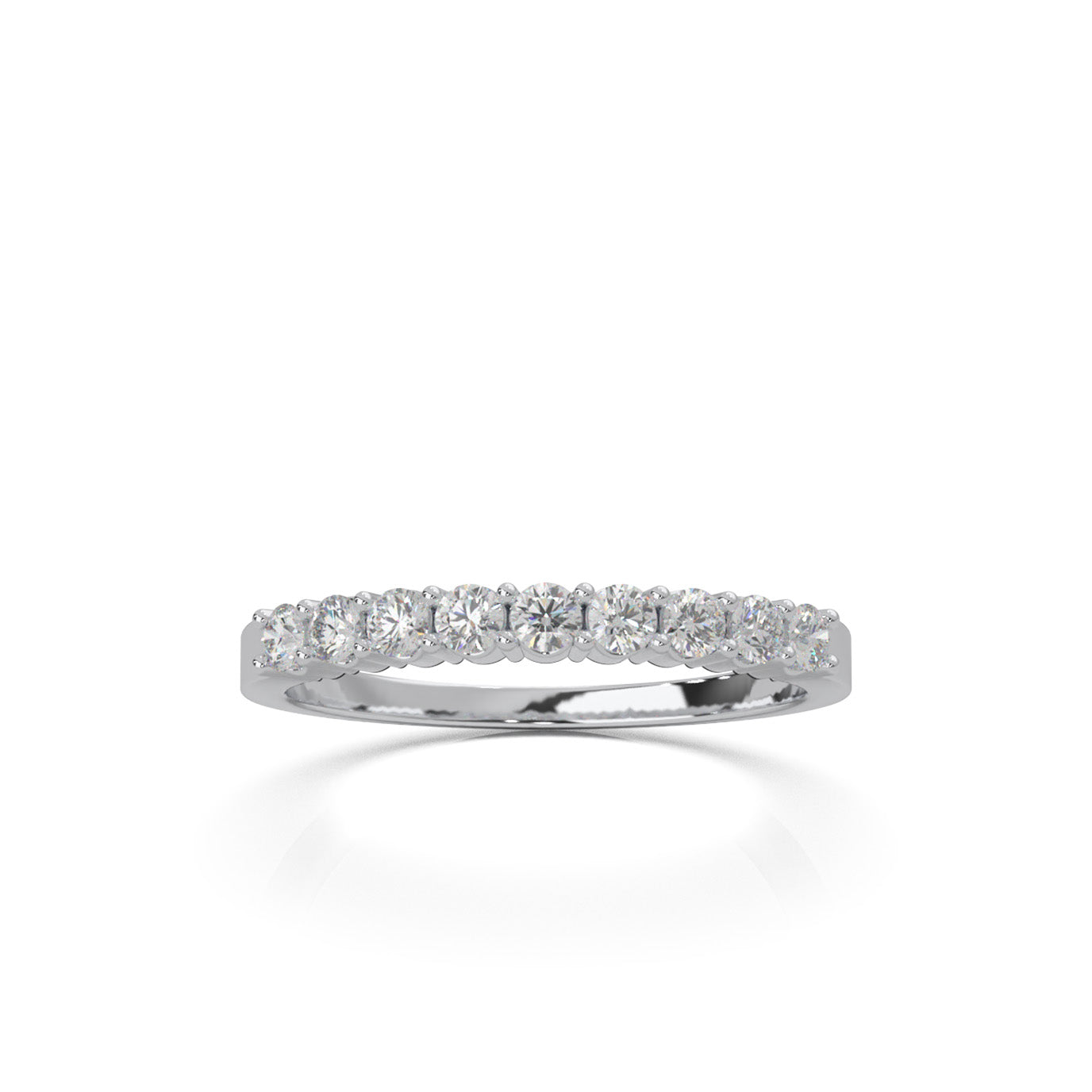 0.45 ct Moissanite Round Cut Shared Prong 9 Stone Wedding Band in 10k White Gold