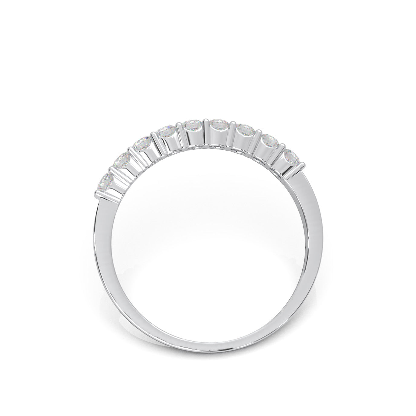 0.45 ct Moissanite Round Cut Shared Prong 9 Stone Wedding Band in 10k White Gold