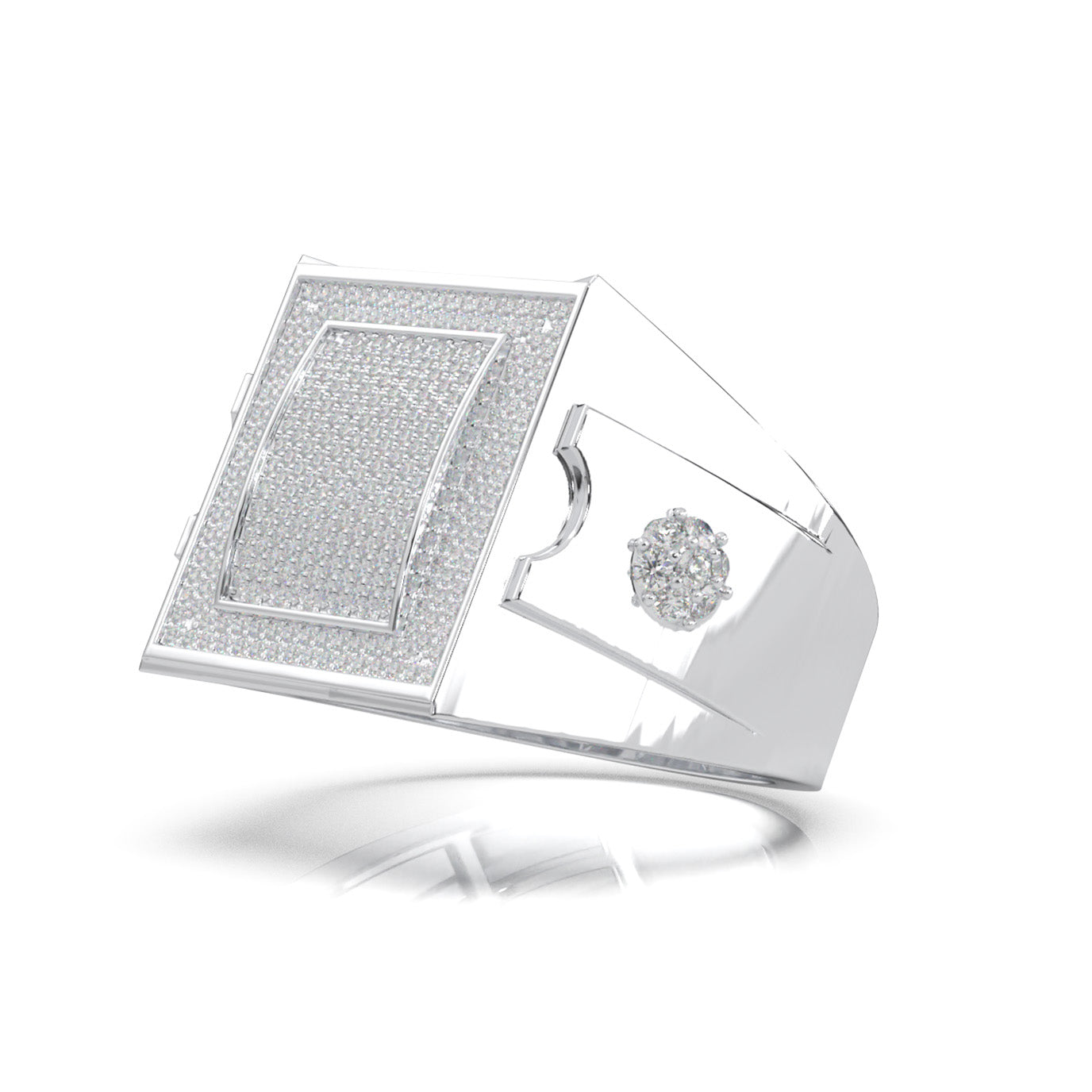 1.30 ct Lab Grown Diamond Rectangular Micropave Mens Pinky Ring in 14k White Gold