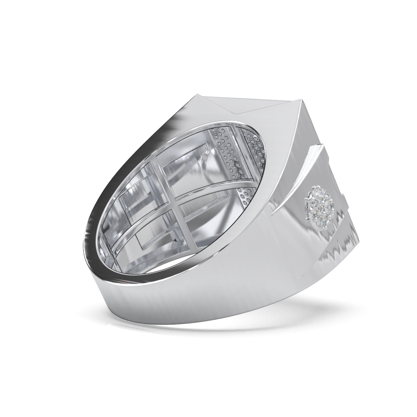 1.30 ct Lab Grown Diamond Rectangular Micropave Mens Pinky Ring in 14k White Gold