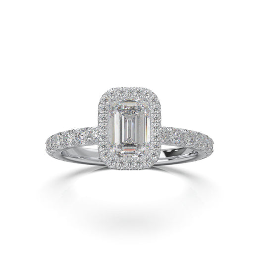 1.75 ct Emerald Cut Lab Grown Diamond Halo Engagement Ring in 14k White Gold