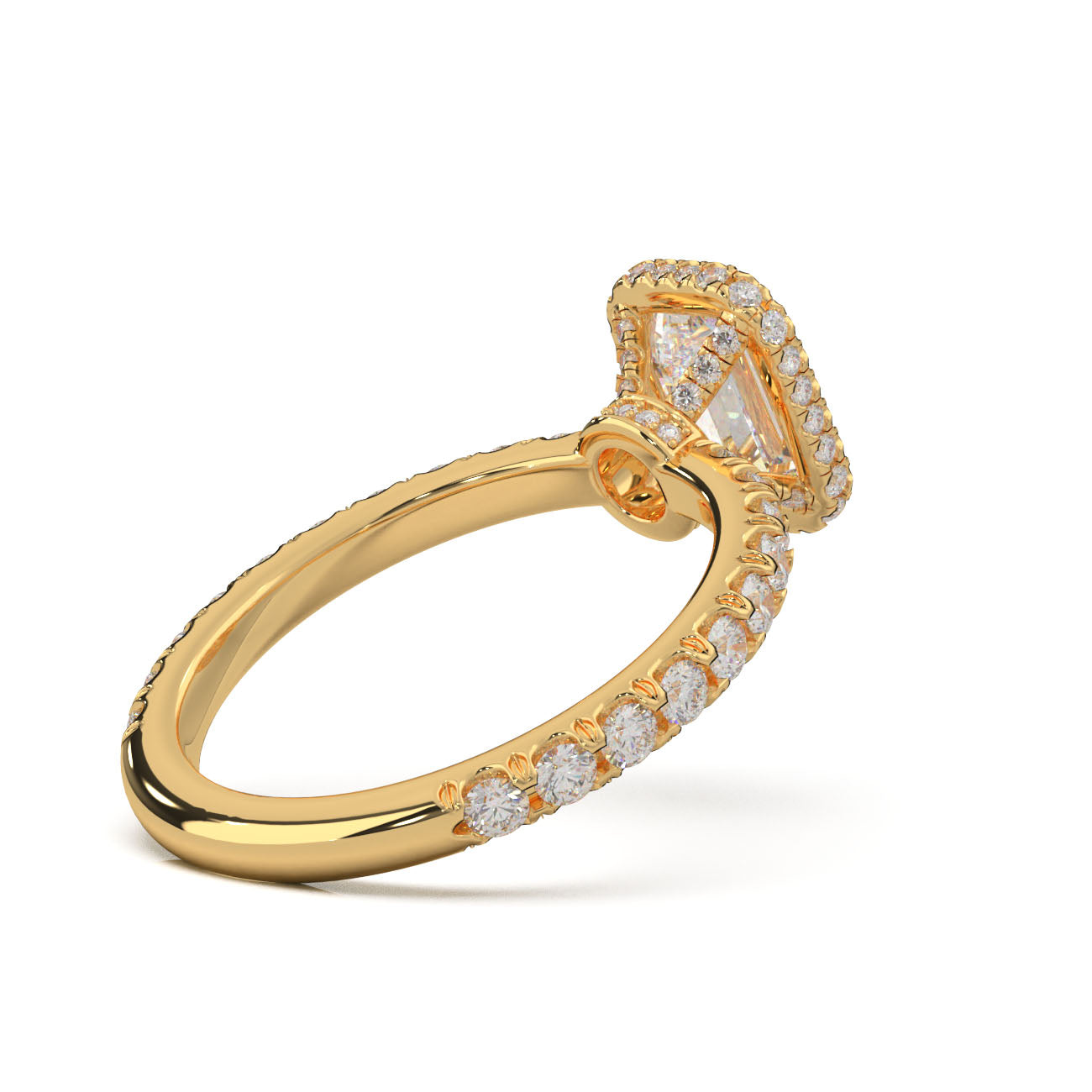 1.75 ct Emerald Cut Lab Grown Diamond Halo Engagement Ring in 14k Yellow Gold