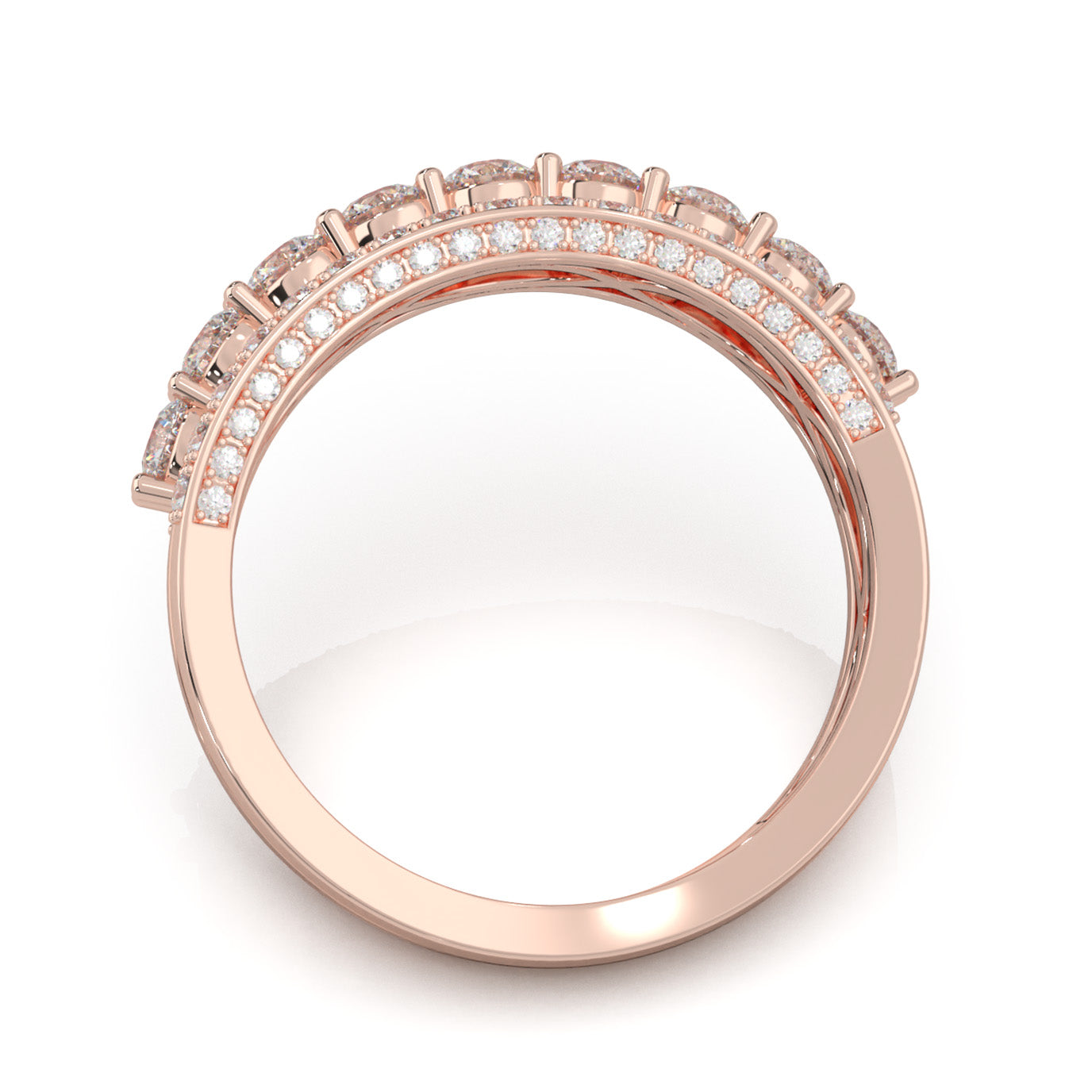 2.70 ct Natural Diamond 3 Row Mens Wedding Band with Accents in 14k Rose Gold