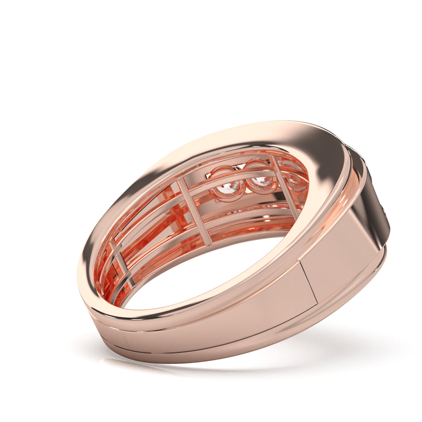 1.10 ct Moissanite Round Cut Channel Squared off Mens Wedding Band in 10k Rose Gold