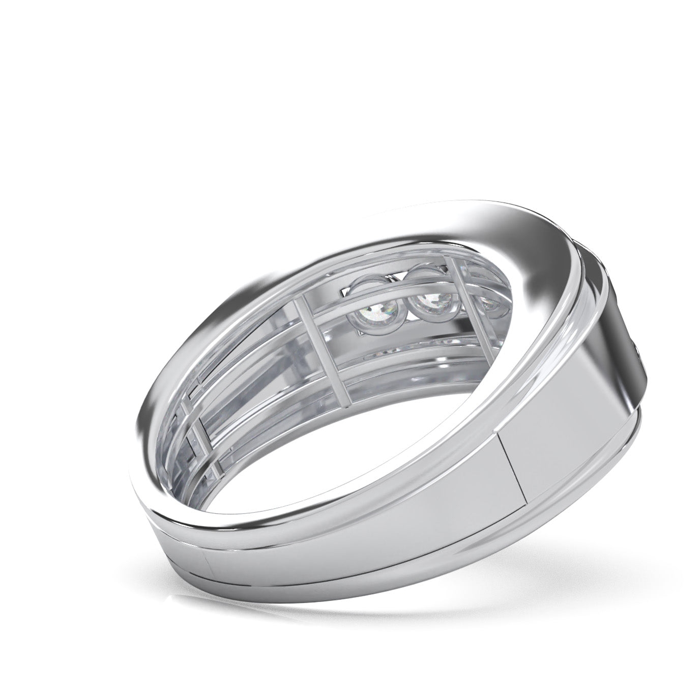 1.10 ct Natural Diamond Round Cut Channel Squared off Mens Wedding Band in 14k White Gold