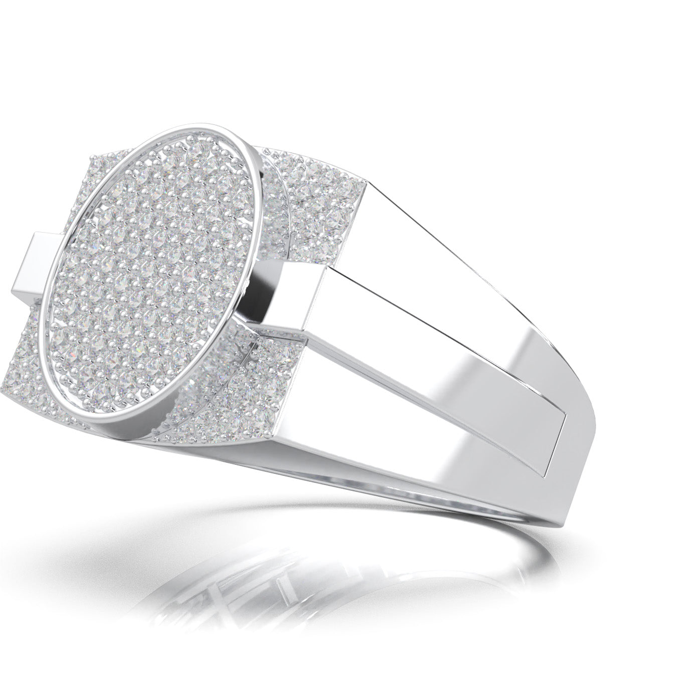 1.10 ct Lab Grown Diamond Round Cut Oval Shape Mens Statement Ring in 14k White Gold