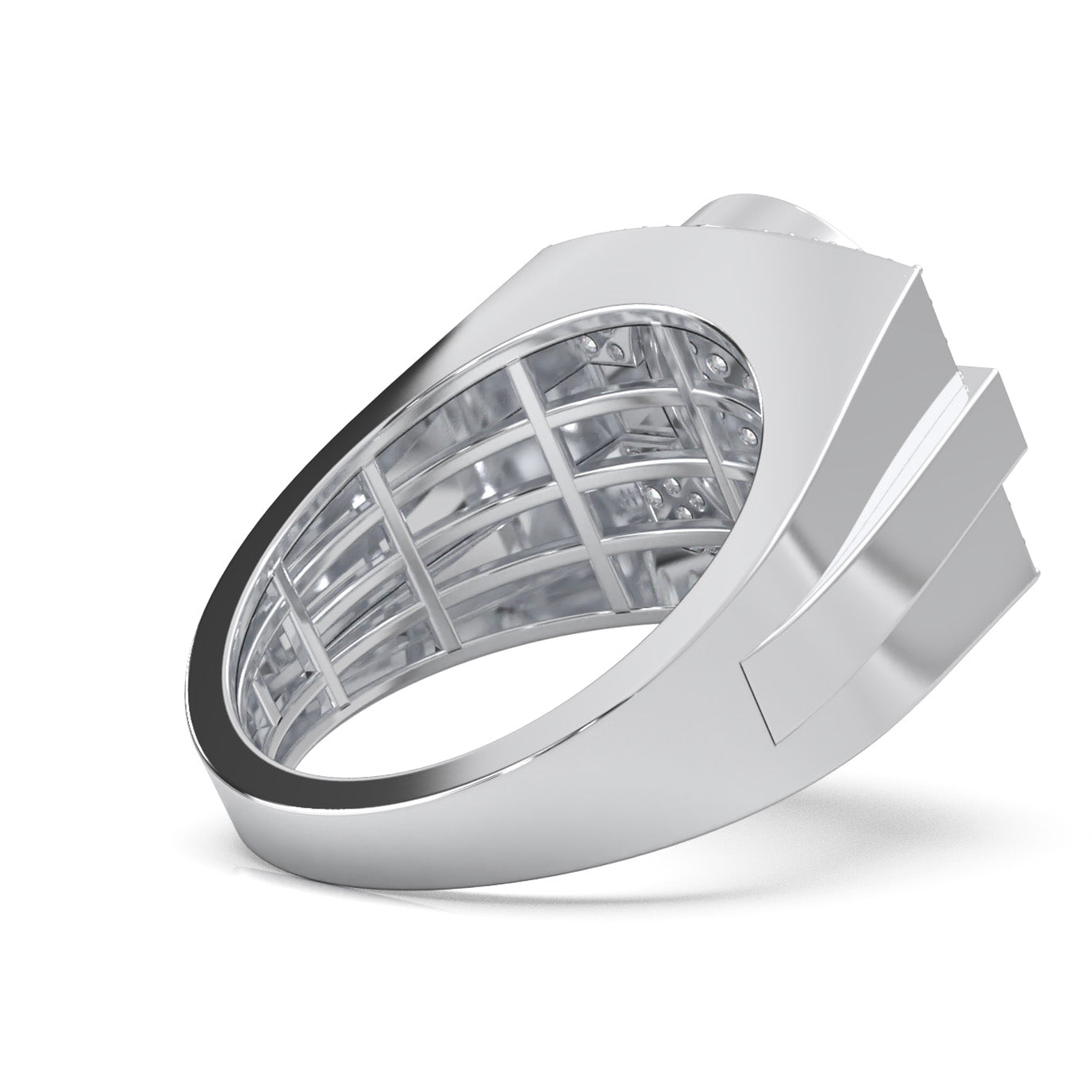 1.10 ct Lab Grown Diamond Round Cut Oval Shape Mens Statement Ring in 14k White Gold