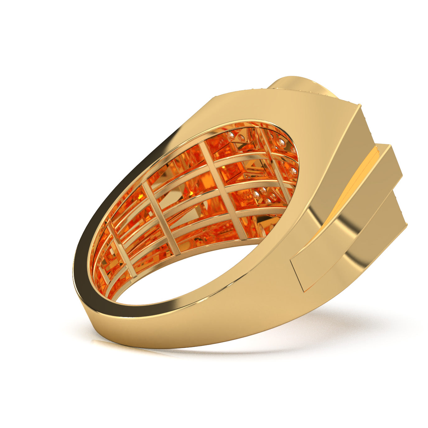 1.10 ct Natural Diamond Round Cut Oval Shape Mens Statement Ring in 14k Yellow Gold