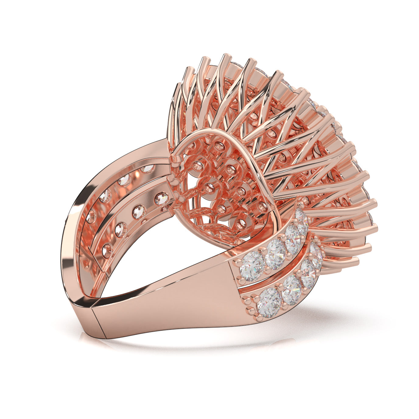 4.80 ct Natural Diamond Cluster Flower Pave Cocktail Ring in 14k Rose Gold
