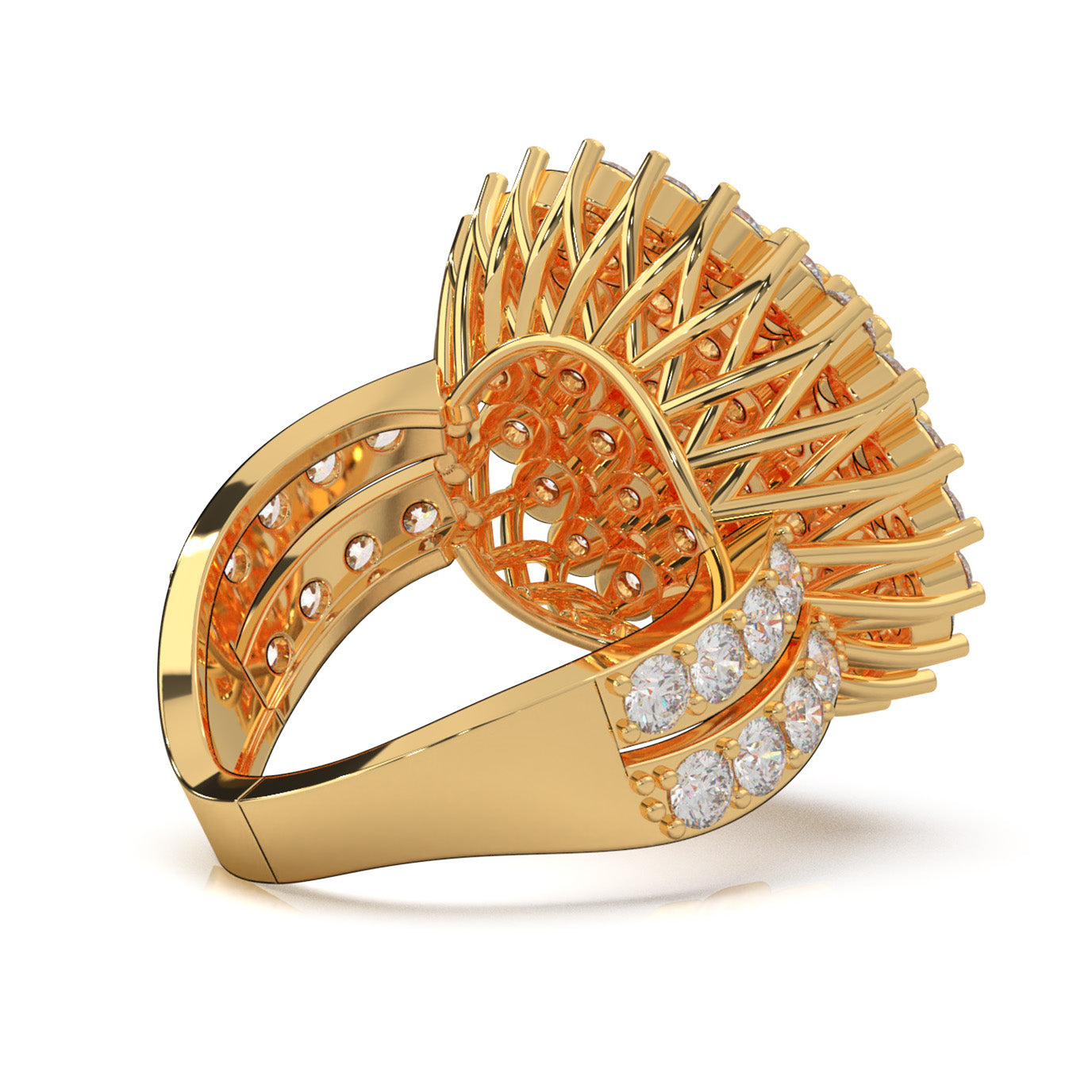 4.80 ct Moissanite Cluster Flower Pave Cocktail Ring in 10k Yellow Gold